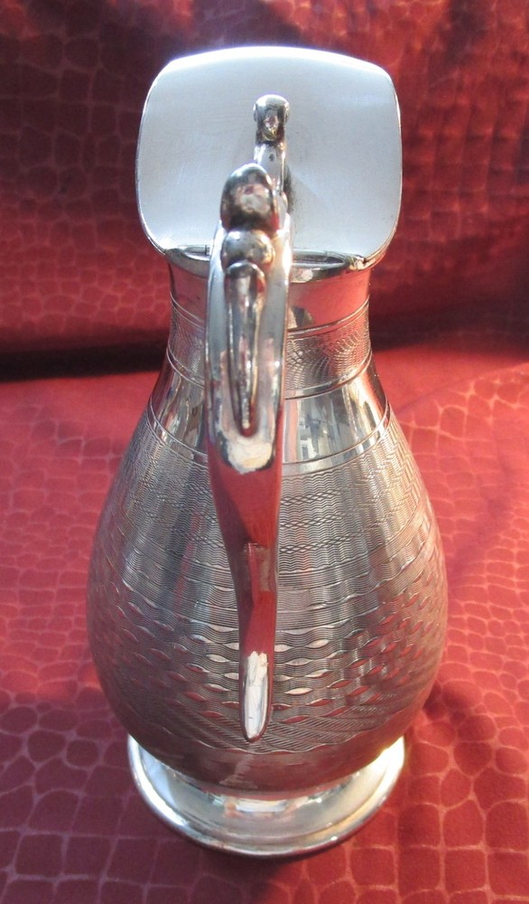 Antique Silverplate Syrup Pitcher C1880-1898 Engine Turned Engraving ? Monogram