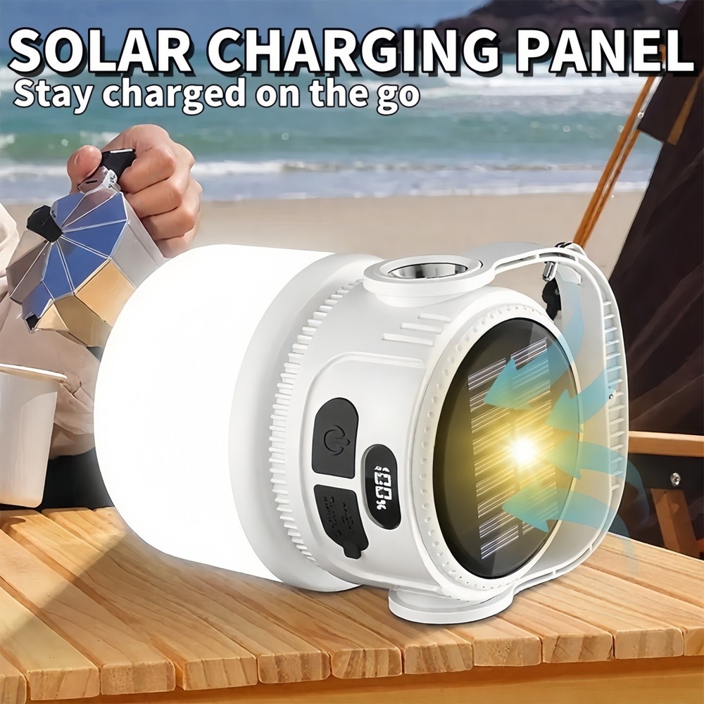 2Pcs Rechargeable LED Flashlight Solar Powered Camping Tent Light Lantern Lamp