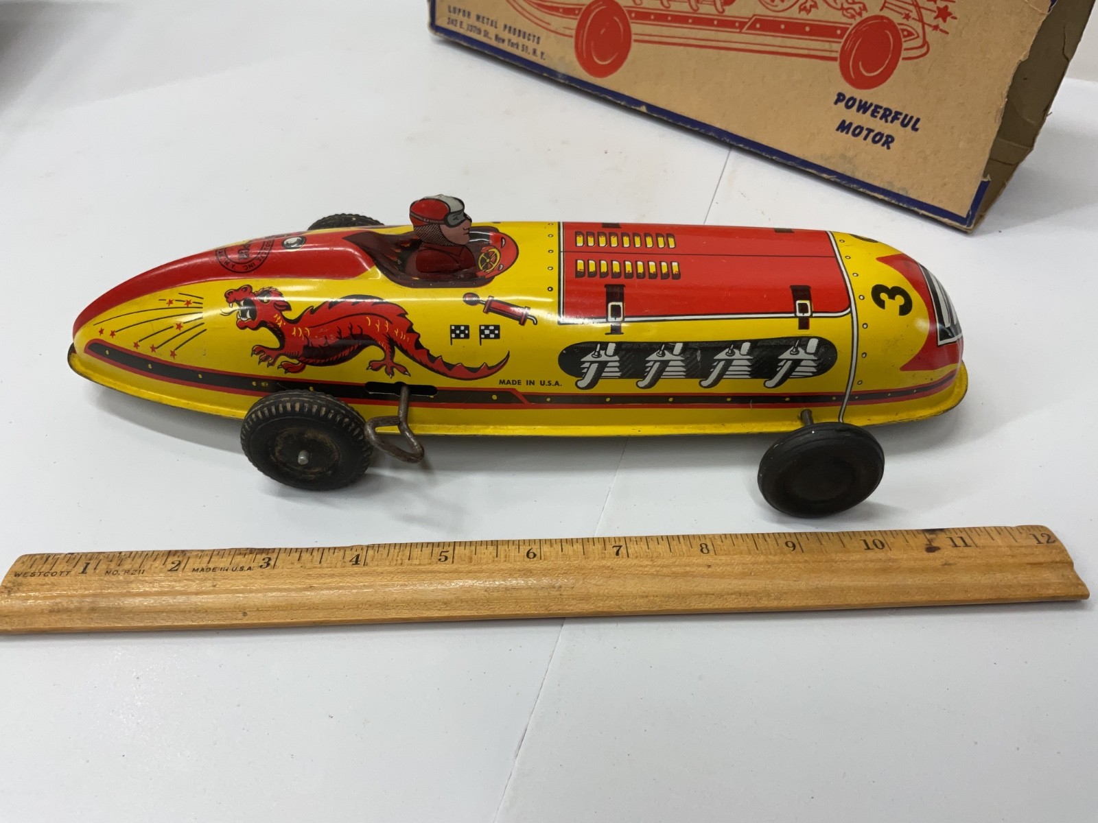 VINTAGE LUPOR TIN WINDUP RACER WITH ORIGINAL BOX
