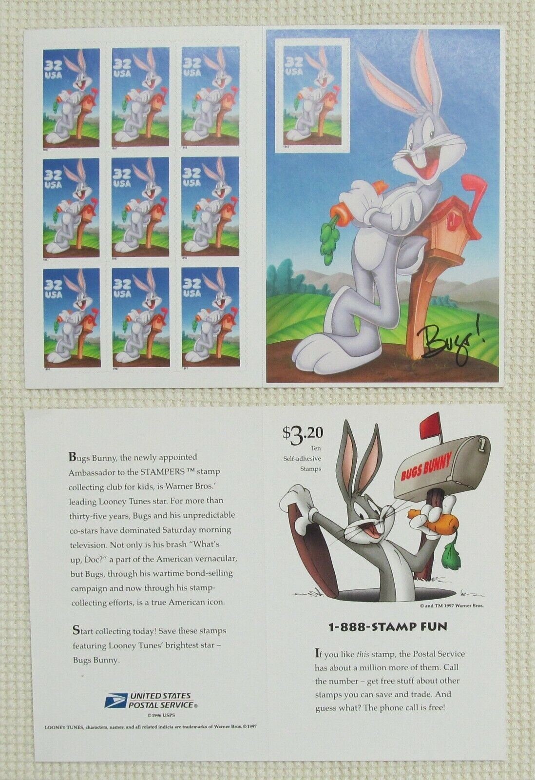 Five Booklets x 10 = 50 of LOONEY TUNES Bugs Bunny Complete Set US Postage Stamp