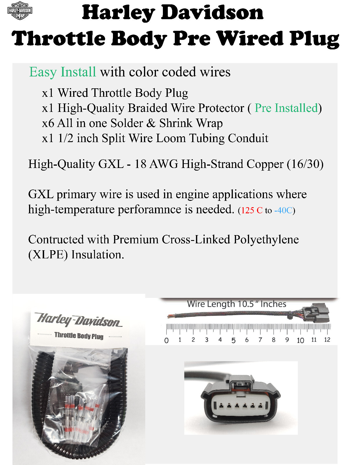 HARLEY DAVIDSON PRE-WIRED THROTTLE BODY 6 PIN CONTROL ACTUATOR CONNECTOR PLUG