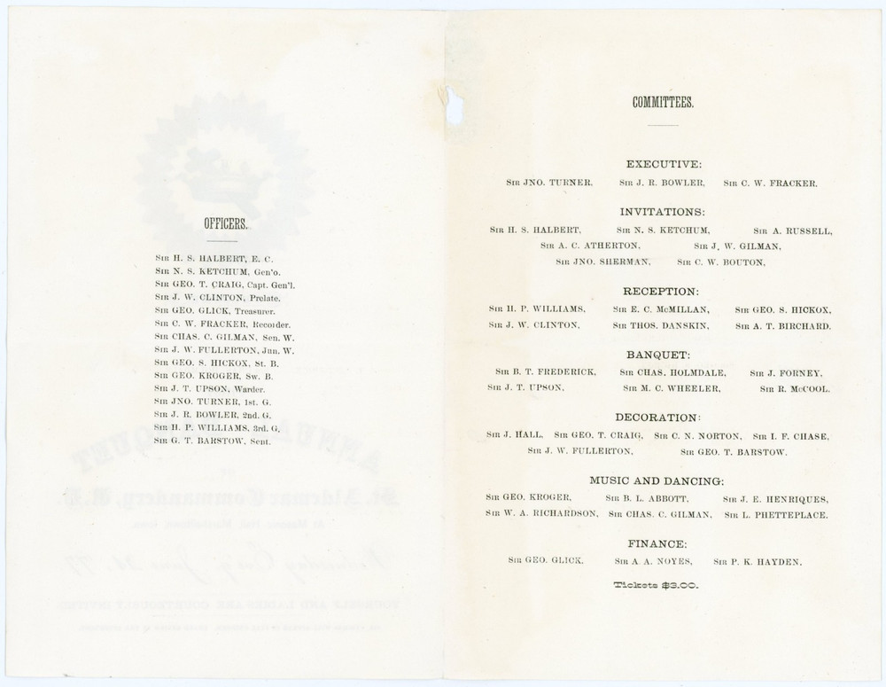 1877 St Aldemar Commandery Masonic Hall Marshalltown Iowa Program #KG