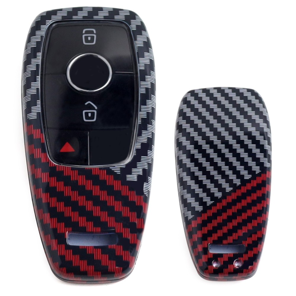 Black/Red Carbon Pattern Hard Key Cover For 17/18+ Mercedes E S G GLB GLC Class