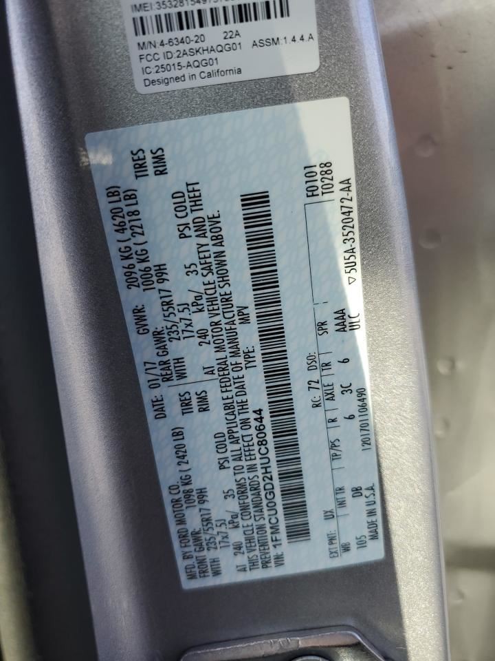 LEFT REAR DOOR WINDOW REGULATOR OEM 2014 FORD ESCAPE