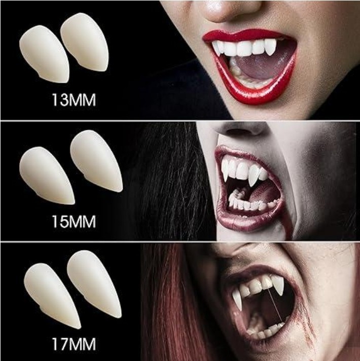 Halloween Costume Accessory Vampire Fangs 3 Sets With Instructions & Pellets NEW