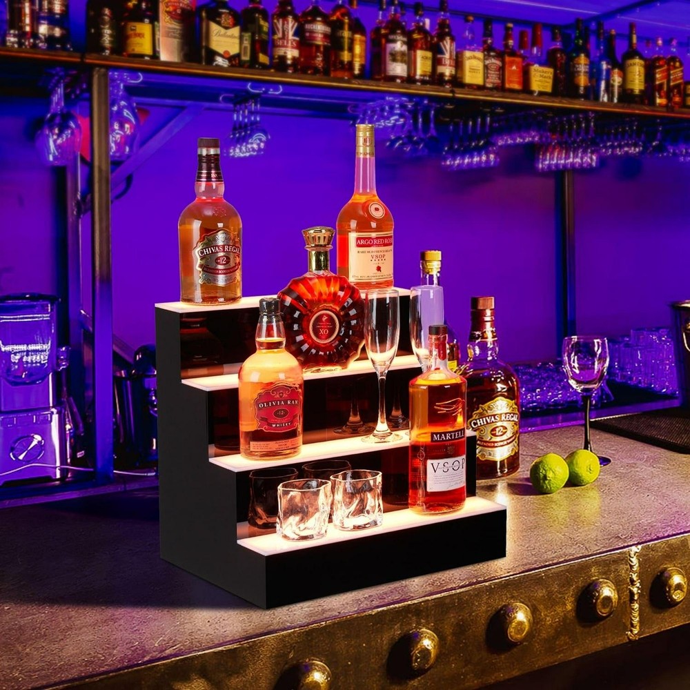 4-Step 16 Lighted Liquor Bottle Display Shelf With Remote APP Control