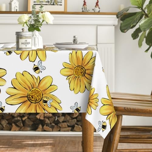 Summer Tablecloth 52×70 Inch, Yellow Sunflower 52" x 70" (Rectangular) White