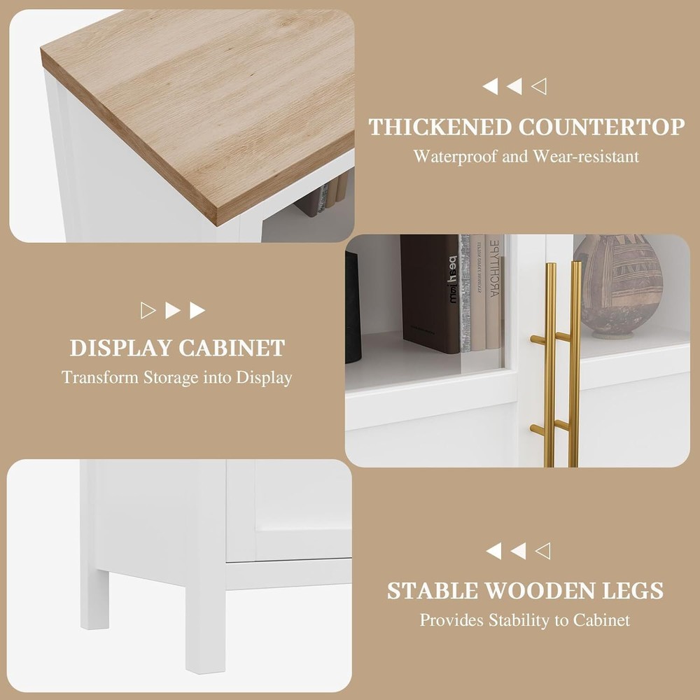 Sideboard Buffet Cabinet with Glass Doors, Large Modern Buffet Table Storage