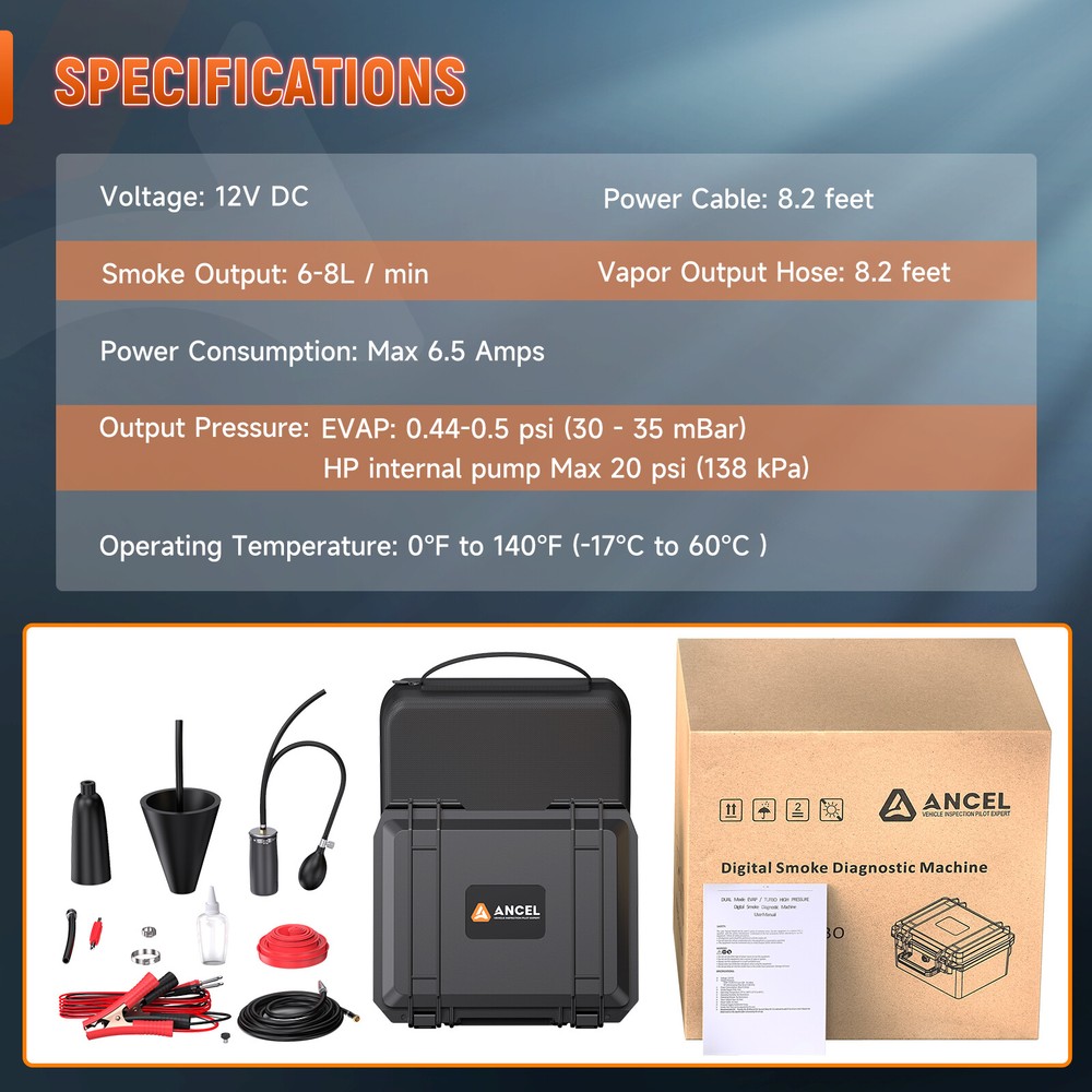 Dual Mode EVAP Smoke Tester Machine Turbo System Adjustable Pressure LCD Screen