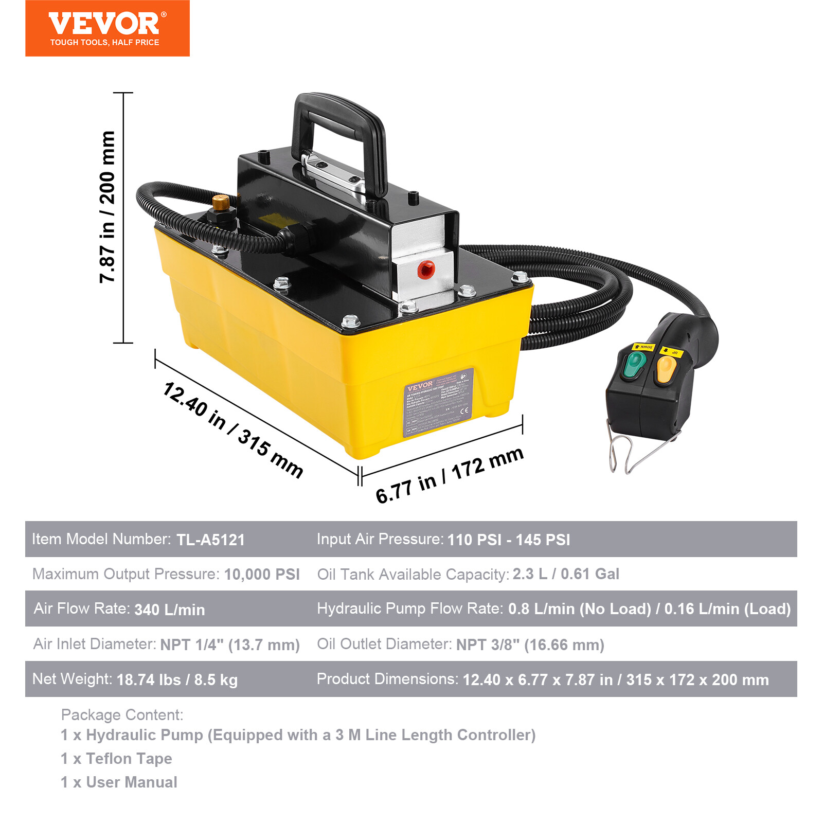 VEVOR Air Hydraulic Pump Frame Machine Pump 10,000PSI Air Over Hydraulic Pump