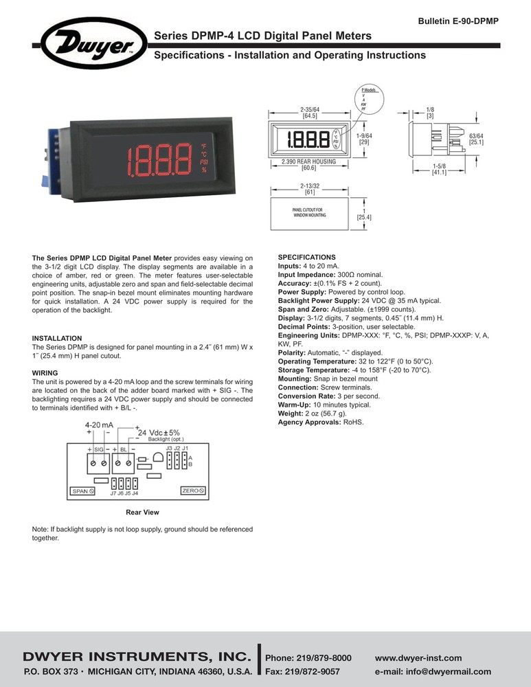 Dwyer DPMP-403 Digital Panel Meter