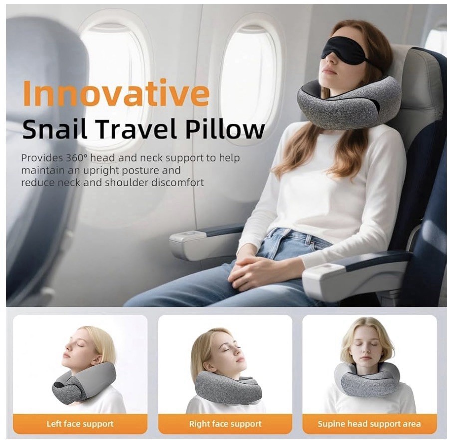 ThreeHome Neck Pillow Memory Foam Ergonomic Support Gray
