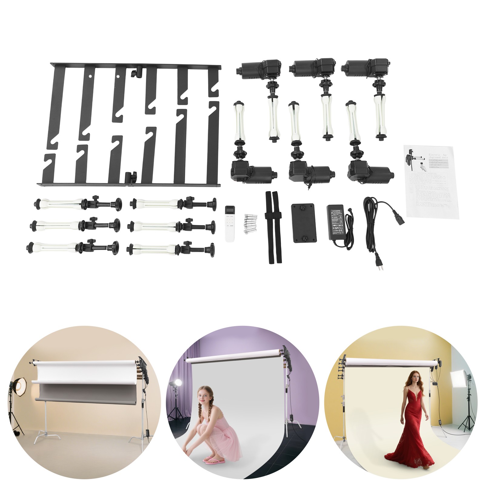 Motorized 6-Roller Backdrop Support System Wall Mount Photo Video w/ Remote