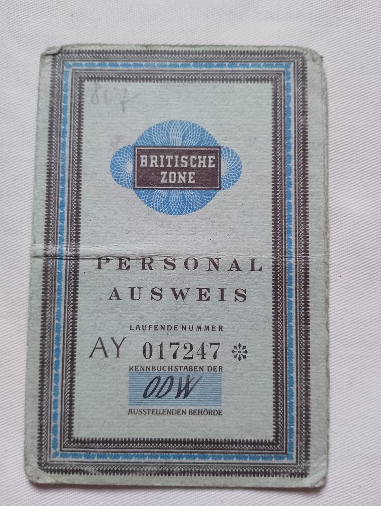 1950, Postwar Germany, identity card and work permit, British Occupation Zone.