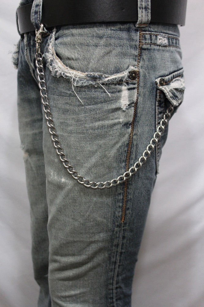 Men Silver Metal Short Wallet Chains Thick Link Simple Jeans Basic Biker Classy