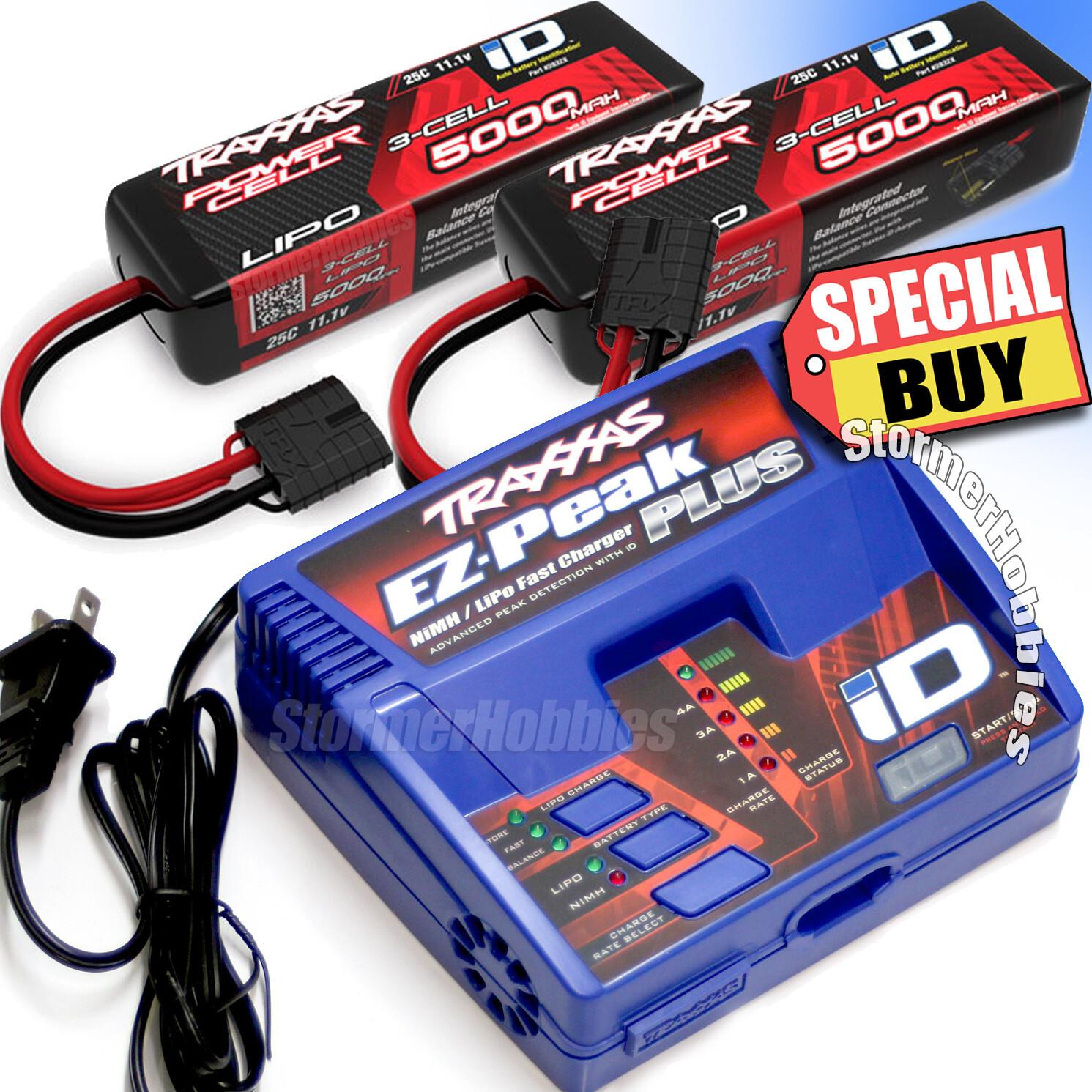 2 Traxxas 2832x 5000mAh 11.1v 3S 25C LiPo batterys AND a 2970 EZ-Peak Charger