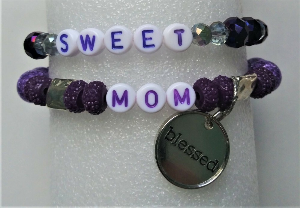 Sweet Mom Stretchy Bracelet Stack and Key Ring - Purple