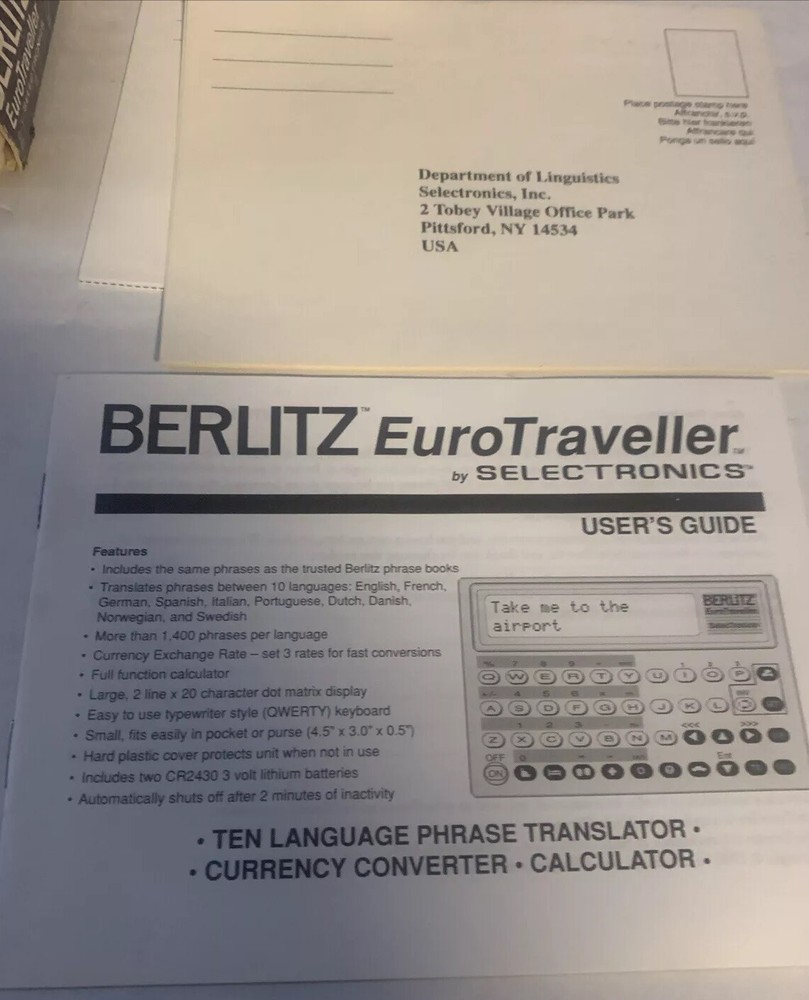 Berlitz EuroTraveller Interpreter PH510 Selectronics 1990 Needs batteries