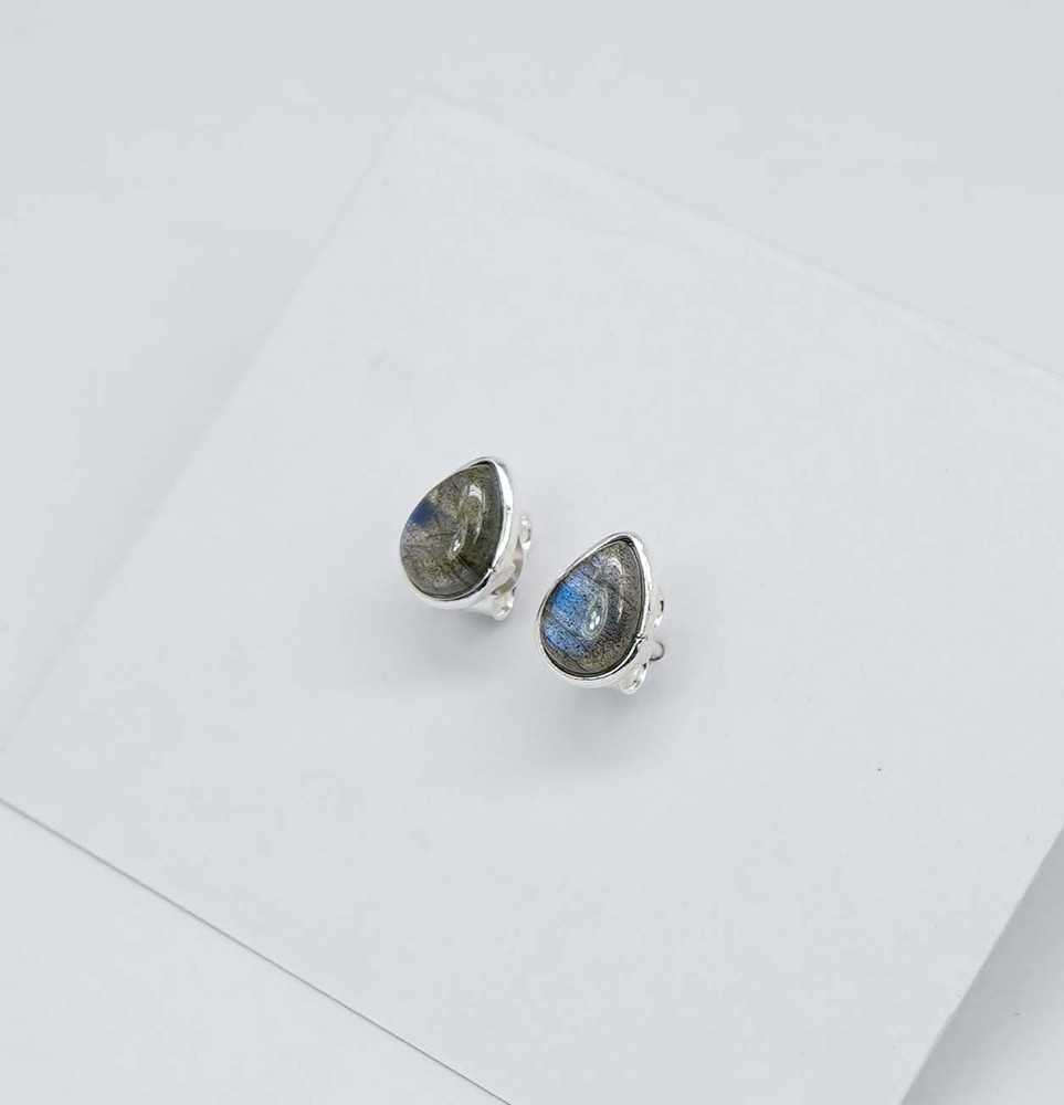 925 Solid Sterling Silver Labradorite Pear Shape Stud Earring