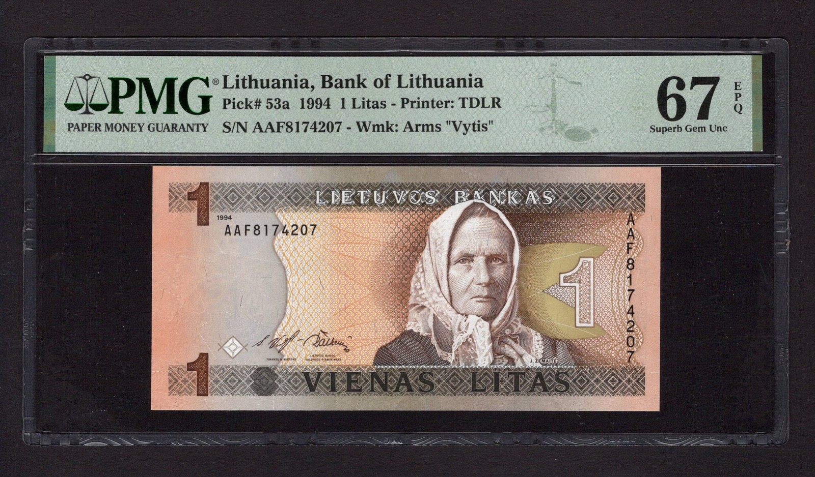 Lithuania One Litas 1994 P53a Uncirculated Grade 67