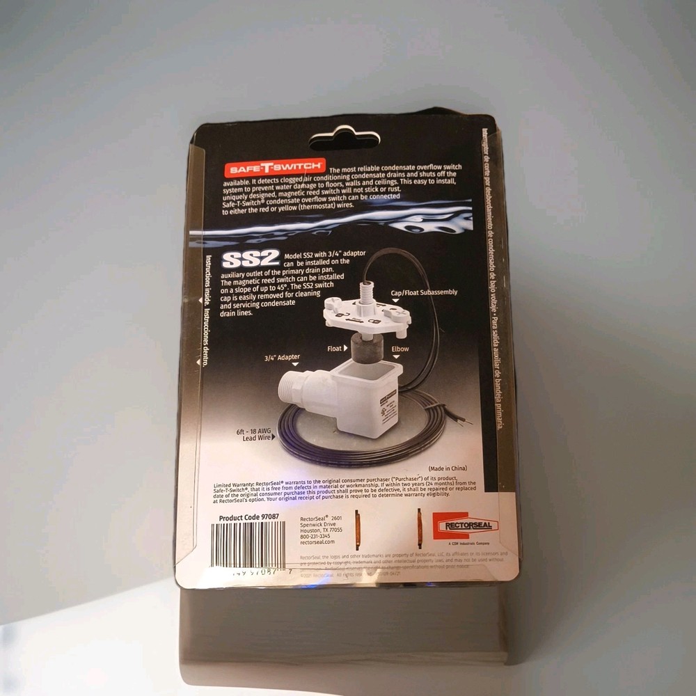 RectorSeal Safe-T-Switch SS2 Low Voltage Overflow Shut-Off Switch 3/4" Universal