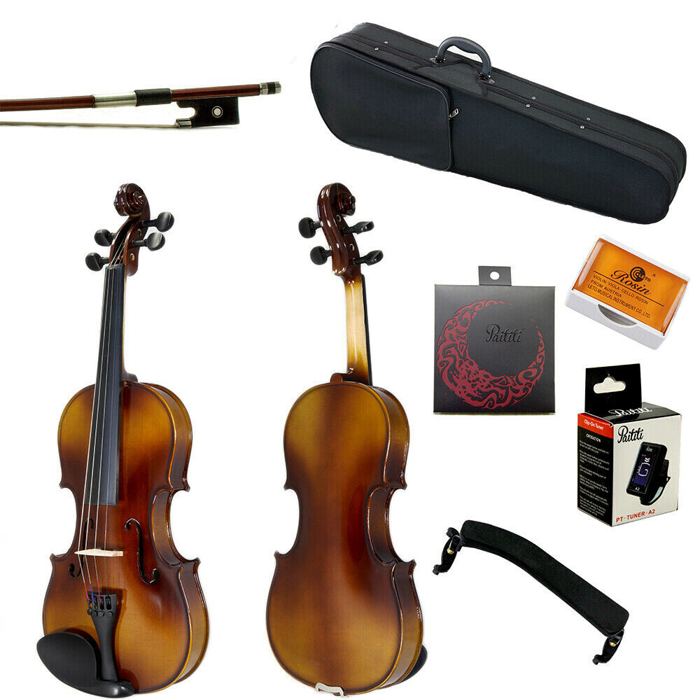 Paititi 4/4 Solid Wood Violin with Case/Bow/Rosin/Tuner/String/Shoulder rest