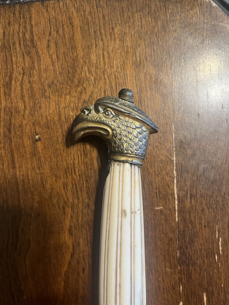 Eagle Head Pommel Bone Handle Fixed Blade Dagger Single Edge Silver Beige