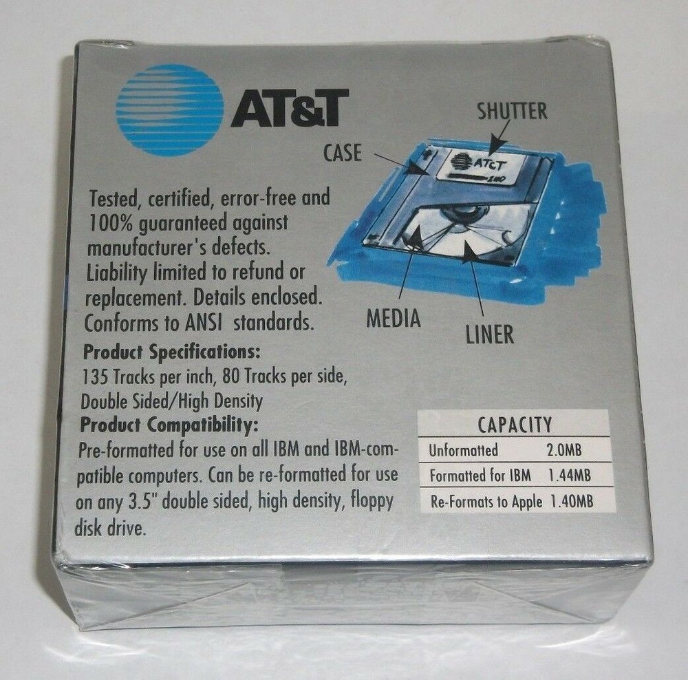 AT&T IBM Formatted DS/HD 3.5" Diskettes 10 Count Floppy Disk