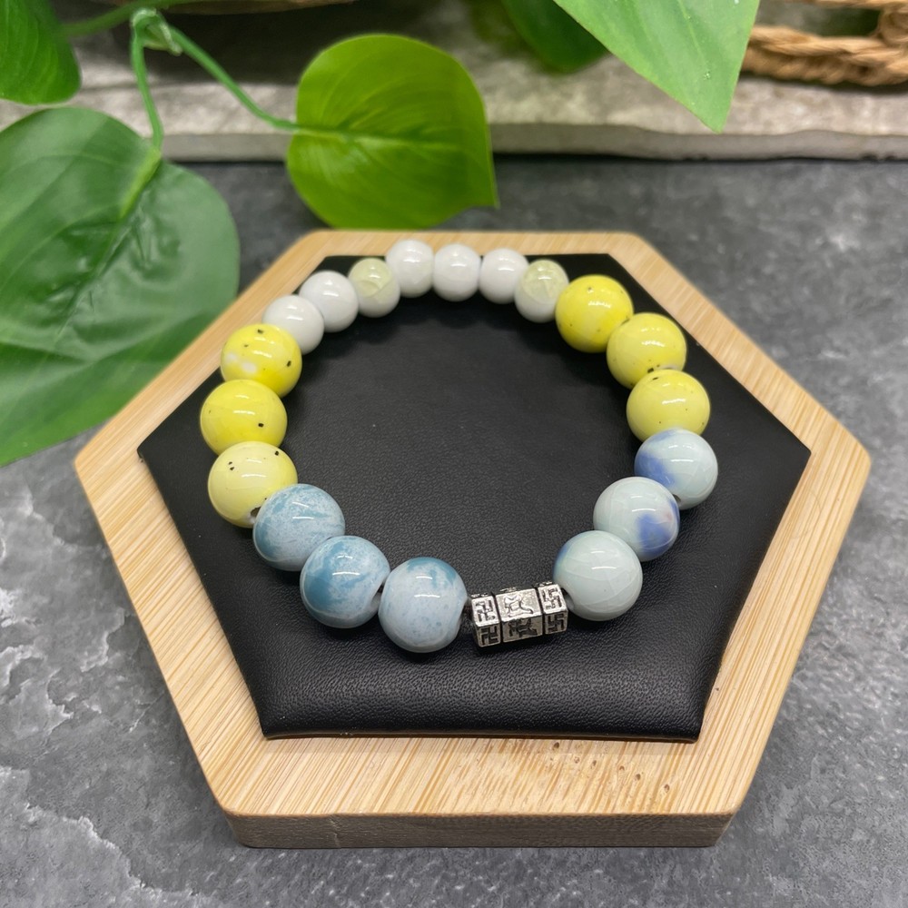 Handmade Ceramic Bead Beaded Stackable 6.25” Plus Stretch Bracelet New B483