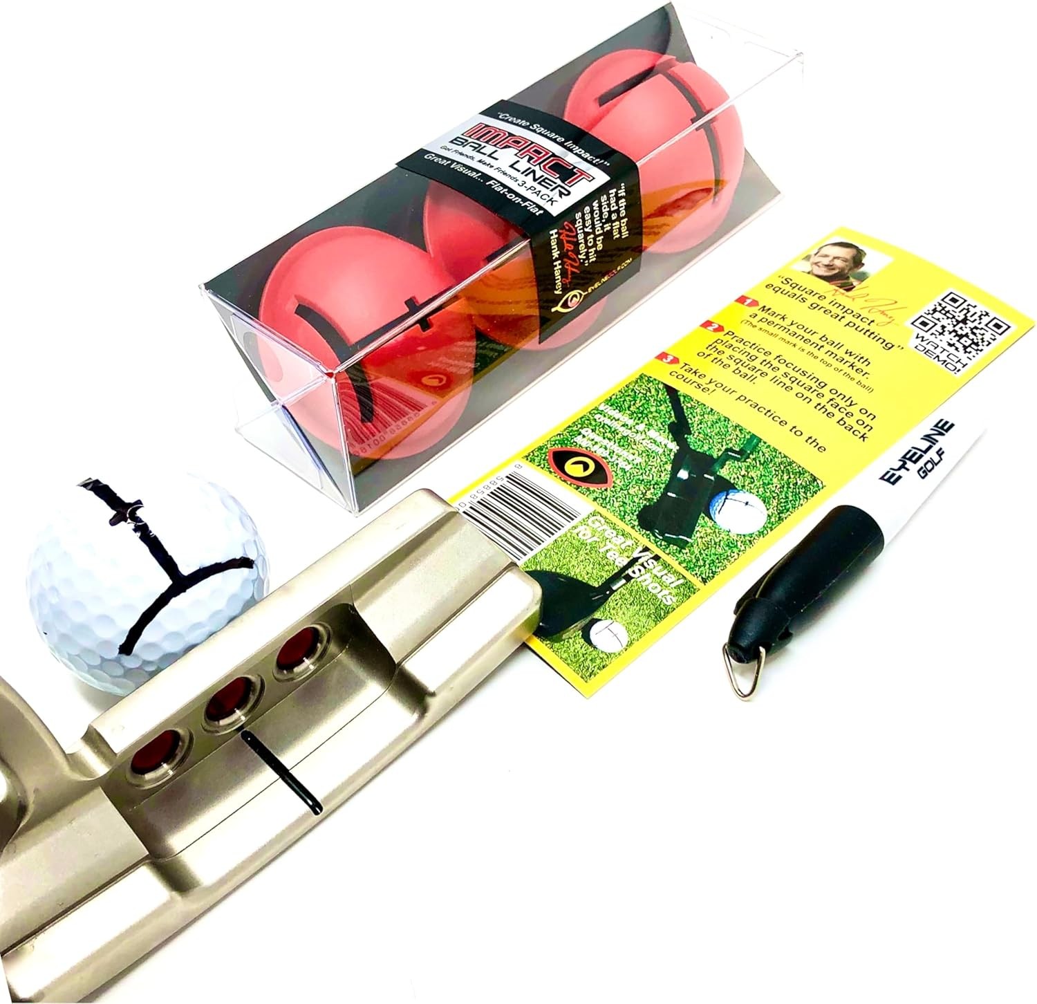 Impact Ball Liner 3-Pack with Marker by Hank Haney - Easy Ball Marking Stencil f