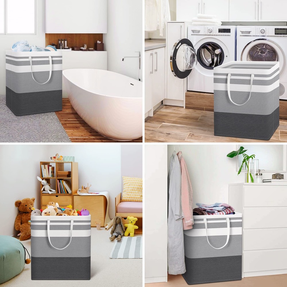 3-Pack Large Laundry Basket, Waterproof, Freestanding Laundry Hamper, Collaps...