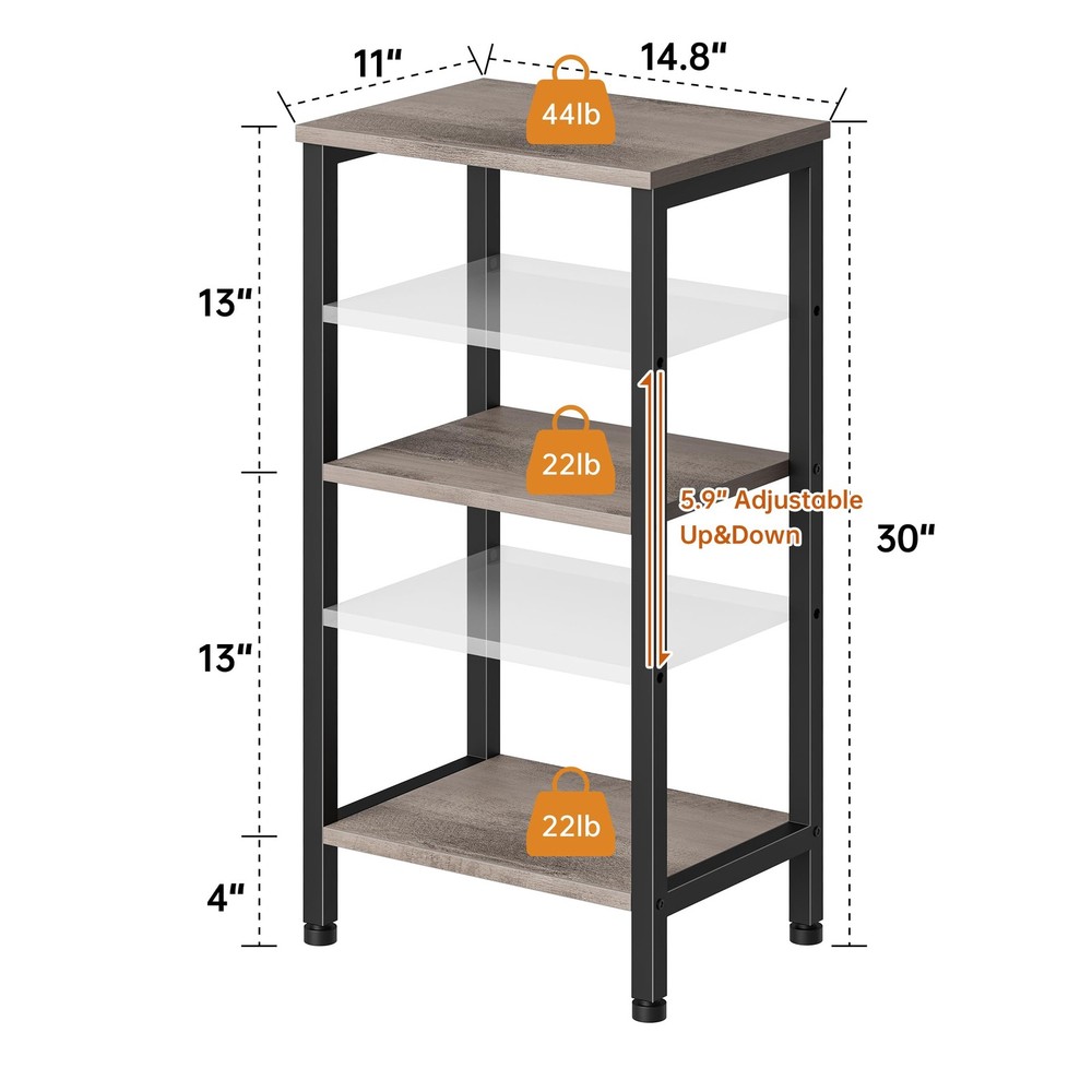Small Grey Side Table, Tall End Table with Adjustable Shelf for Living Room, ...