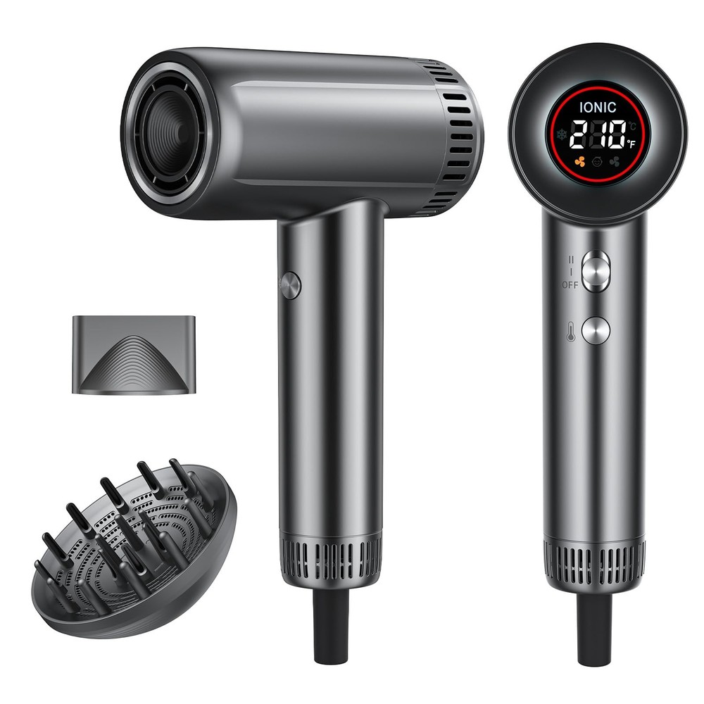 Hair Dryer with Magnetic Diffuser Attachments, Professional High Speed Ionic ...