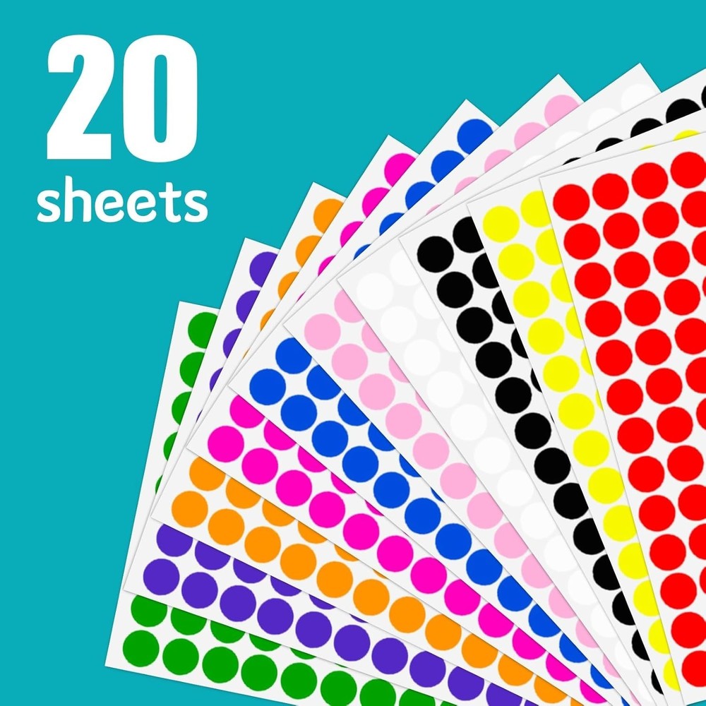 2340 PCS Colored Dot Stickers 1/2" Color Round Circle Stickers Colored Coding...