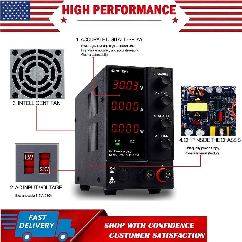 Adjustable DC 0-30V 60V 120V 6A 10A Power Supply Lab Variable Regulated Source