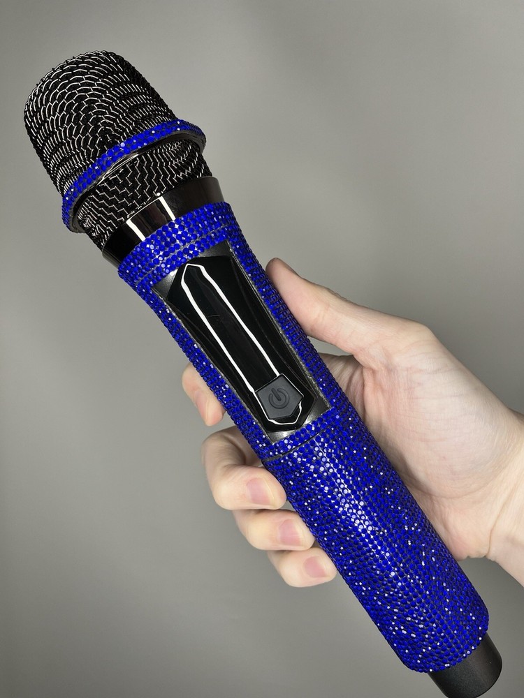 Blue Rhinestone Wireless Karaoke Microphone + Receiver System - Rechargeable