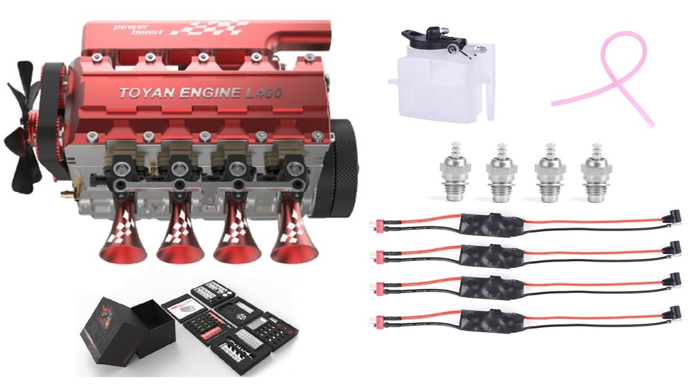 Starter Kit & TOYAN FS-L400 Glow 14cc Inline 4 Cylinder Four-Stroke Nitro Engine