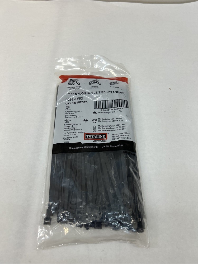 Cable Tie, 7.5" Black Weatherproof 1-7/8" Max Bundle 100/Pk