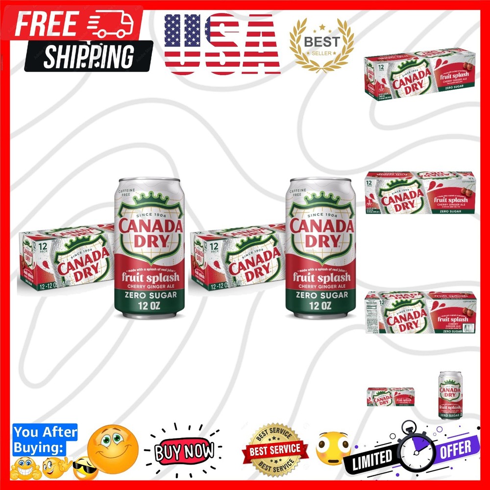 Zero Sugar Cherry Ginger Ale Fruit Splash Soda, 12 fl. oz. Cans, 12 Pack Pack...