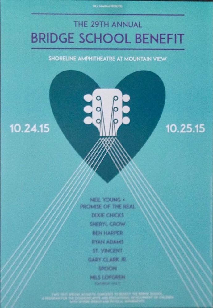 BRIDGE SCHOOL BENEFIT 2015 concert poster NEIL YOUNG DIXIE CHICKS 13x19 BGP NM