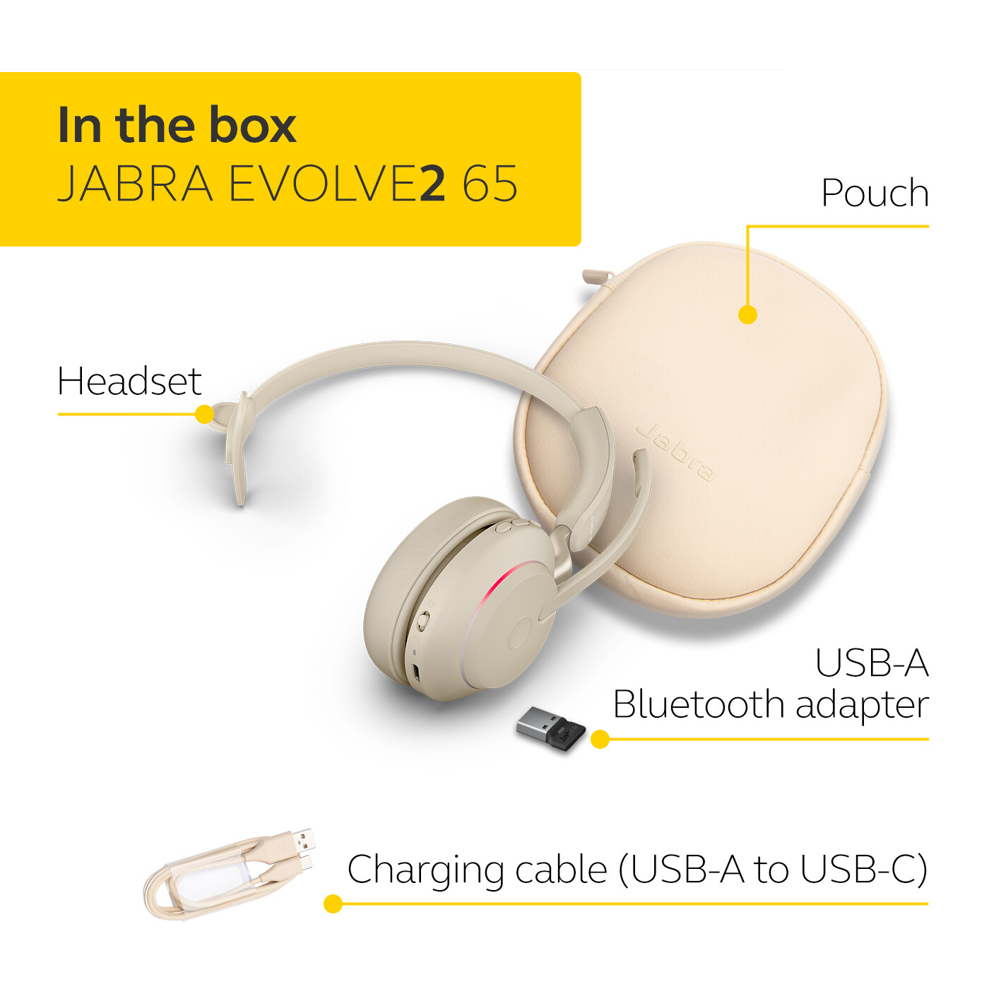 Jabra Evolve2 65 - USB-C UC Mono - Beige, Refurbished