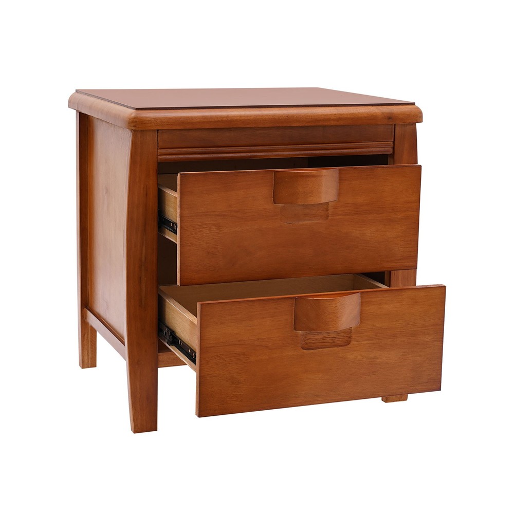 Walnut Nightstand, Bedside Table, Sofa Side Table, Storage Cabinet W/ 2 Drawers