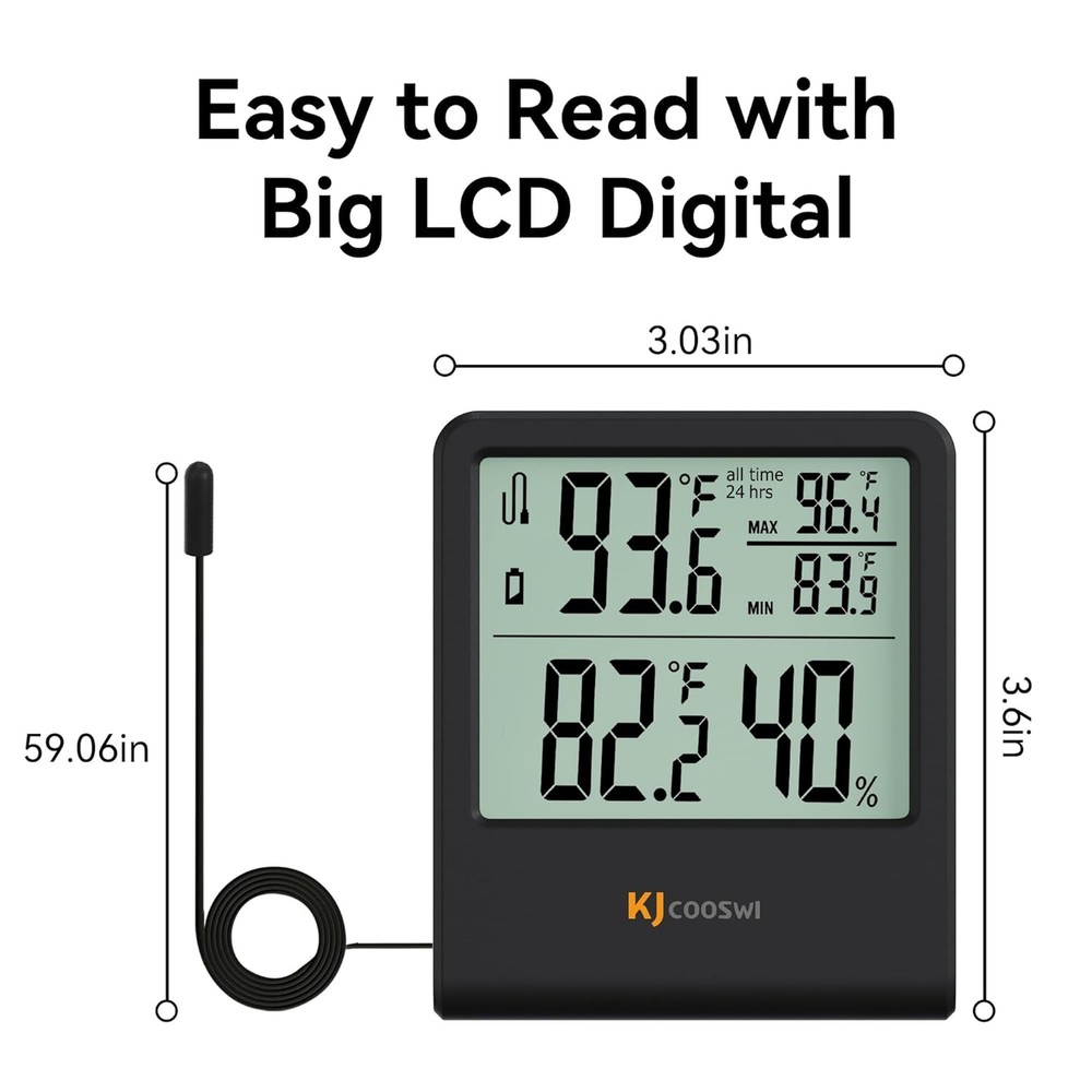 Digital Indoor Outdoor Thermometer Wired, Temperature Black