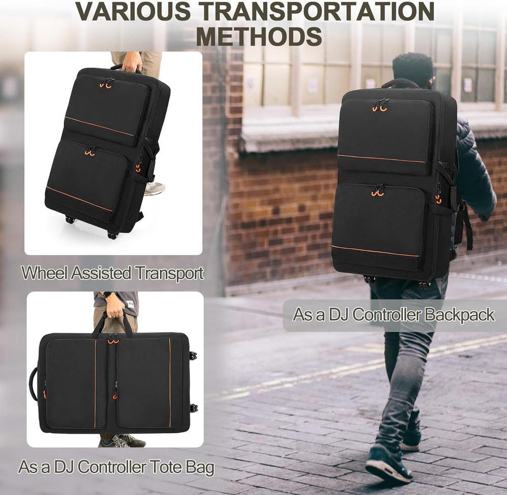 DJ Controller Bag Backpack with Wheels Compatible with Pioneer XDJ RX2/ XDJ RX3/
