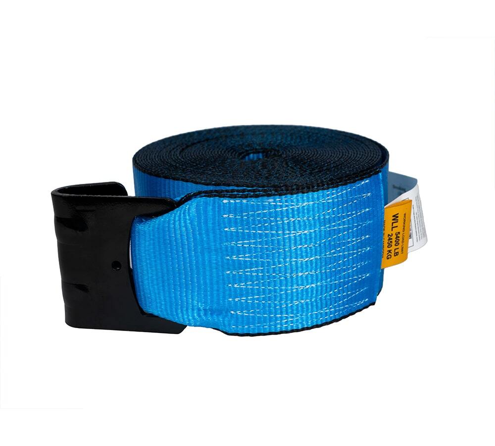 4"x40' Blue Winch Straps w/ Flat Hook WLL 5400 # Cargo Control for Flatbed Tr...