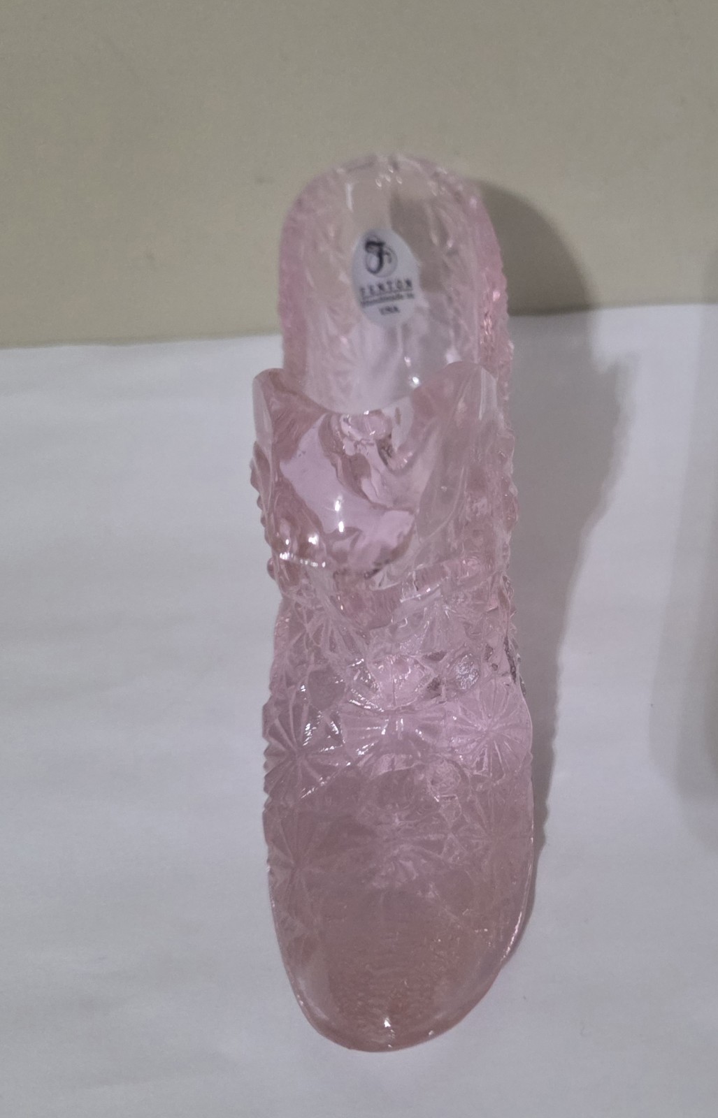 Vtg Fenton Shoe Pink Slipper Boot with Heel Cat Head Daisy & Button 6" x 3" Tall