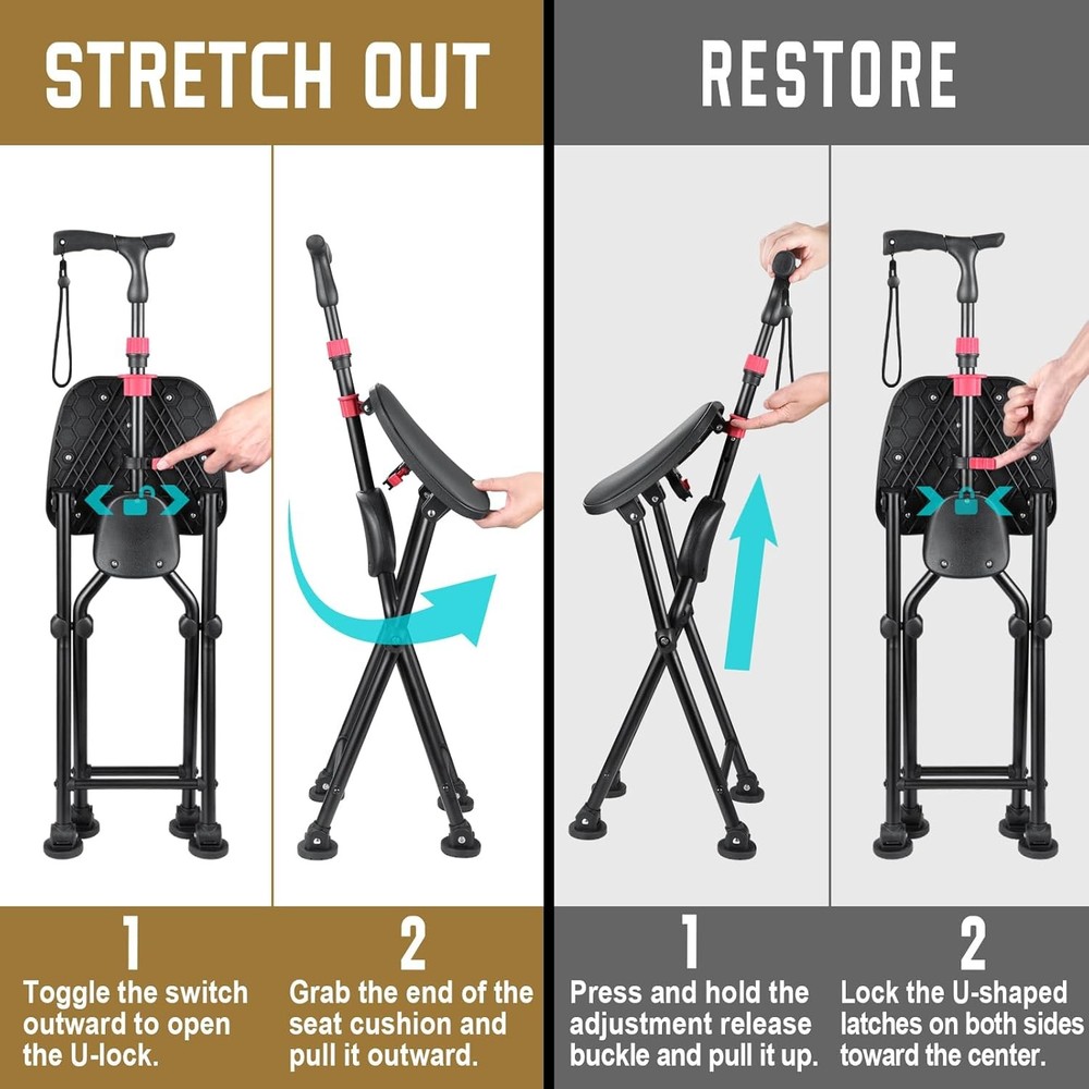 Hold 400 lbs Folding Canes with Seat, Allows Durability While Walking