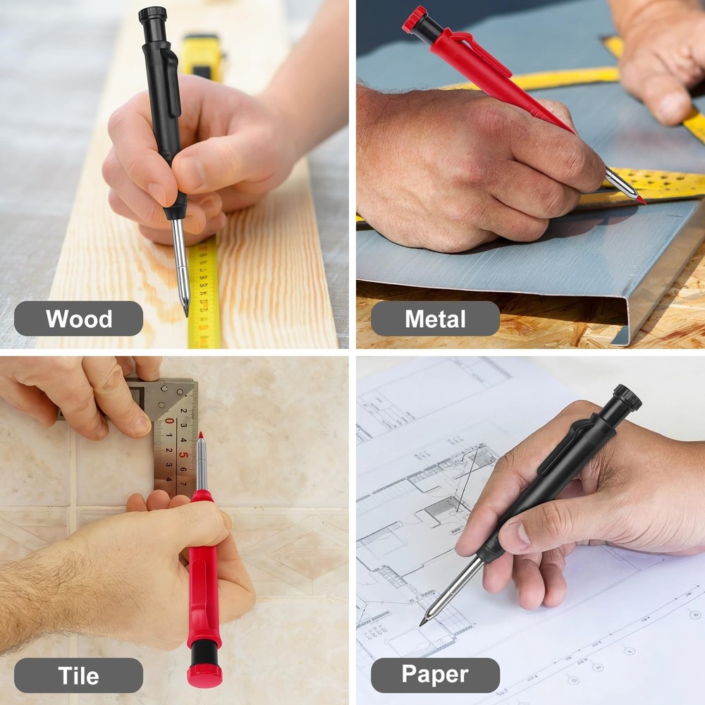2 Pack Carpenter Mechanical Pencils with 12 Refills and Built-in Sharpener
