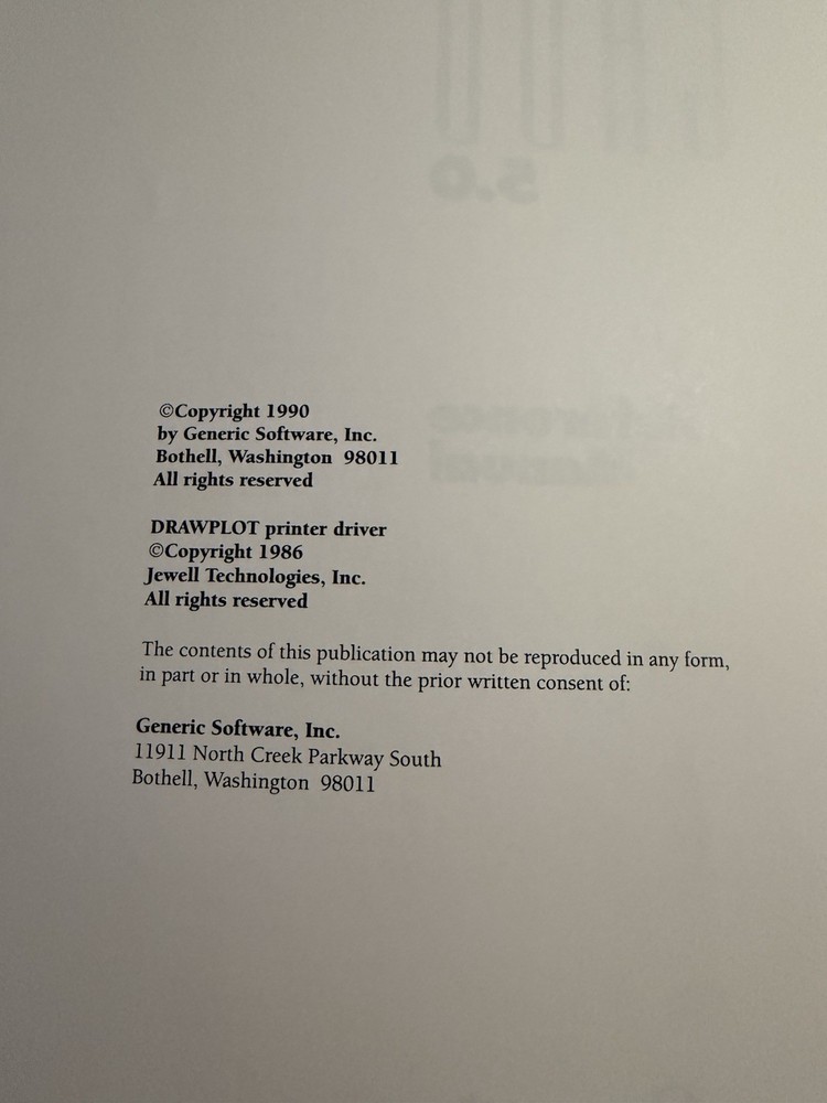 Generic Software CADD 5.0 Reference Manual Vintage Software Design Guide