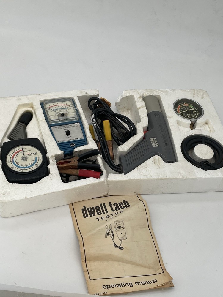 RAF Complete Test & Tune Kit Compression Tester Dwell Tach Timing Light Vintage